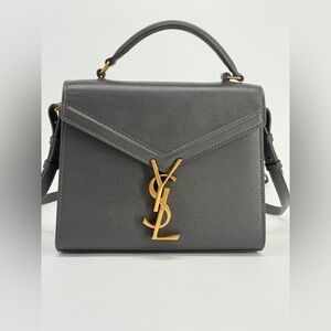 Saint Laurent Mini Cassandra Top Handle Bag In Grain Grey Leather